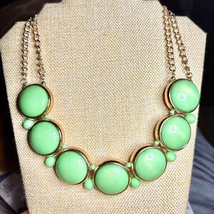 Vintage Statement Necklace Mika Mint Green Gold Tone Lucite Cabochon Bubble Bib